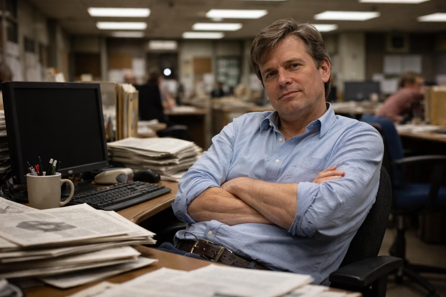 Graham Holt at his desk in the TNNN offices, photographed Tuesday.