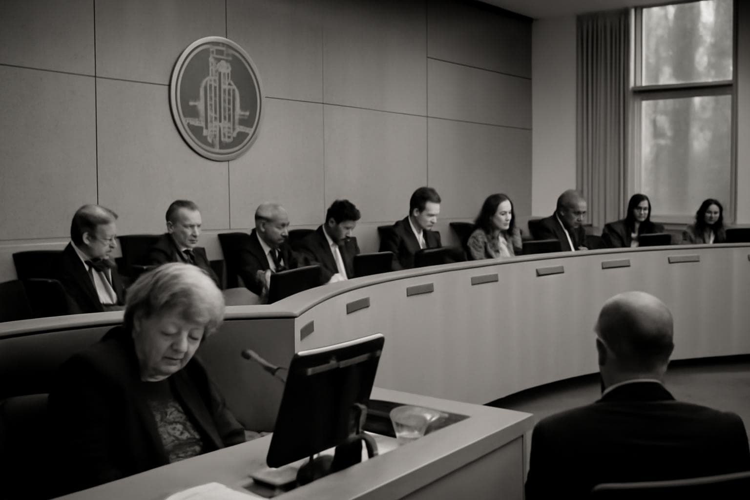 Council chambers during Thursday's 11-hour session. Councilmember Braddock is visible at far left, asleep.