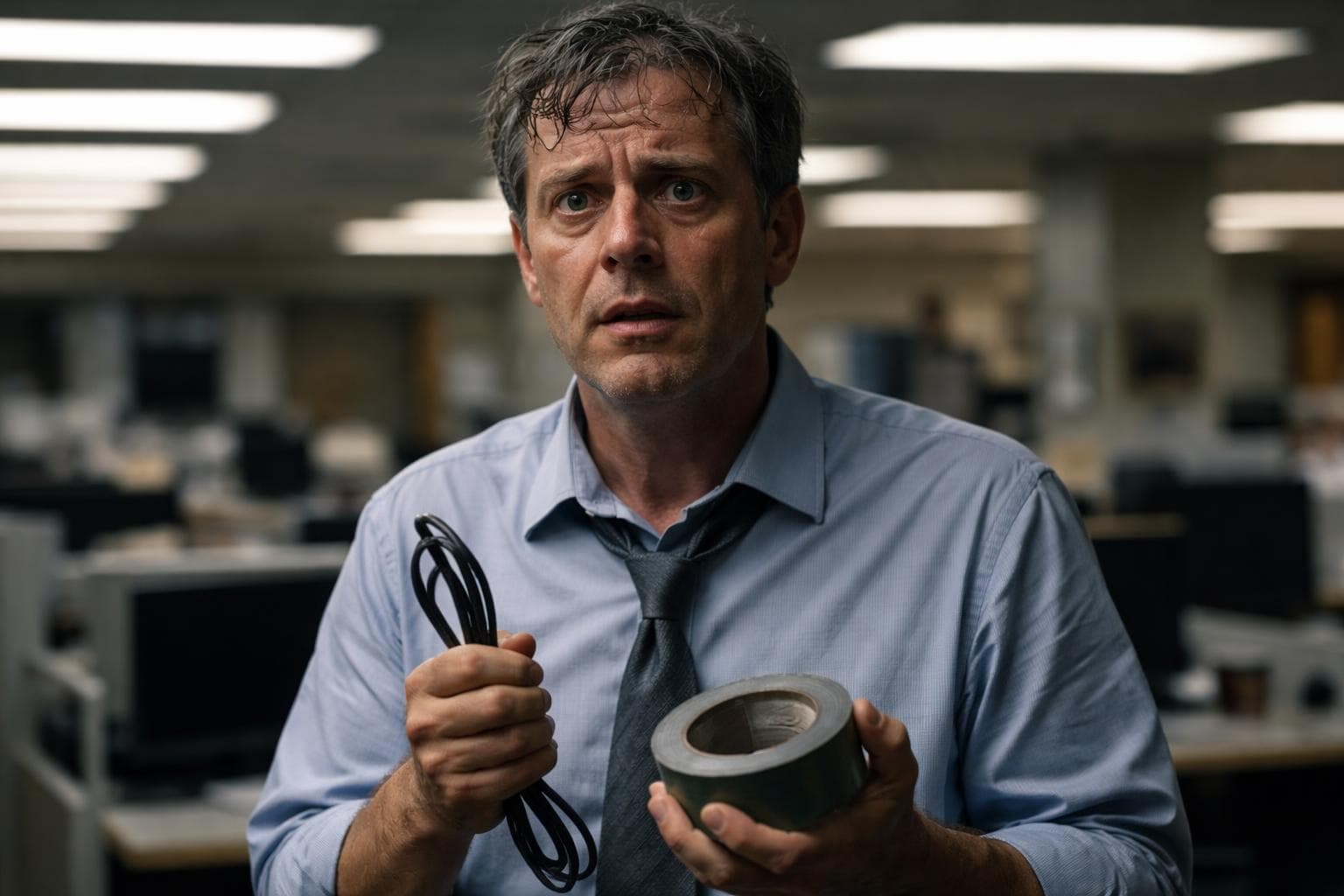 NNNN anchor Dale Forsythe stands at the broadcast desk during Tuesday's Evening Forum. Senator Chandrasekaran is visible in the foreground.