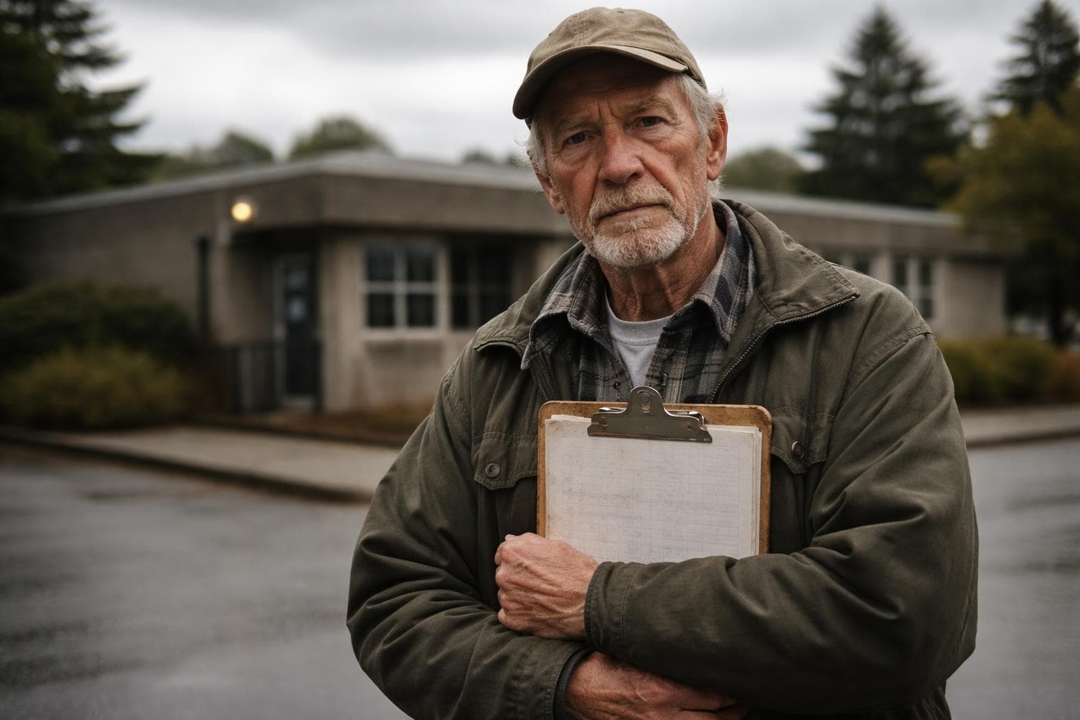 Bertram Holloway in an undated photograph, holding a clipboard. The photograph was submitted by the family with a note indicating it was taken during an active inspection.