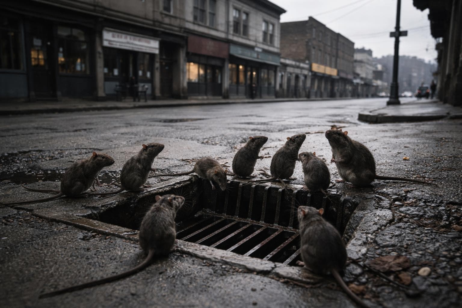 Members of the New Newmanton Rat Cooperative's Fourth Ward delegation gather near the storm drain at the intersection of Fourth and Merchant Streets on Wednesday.